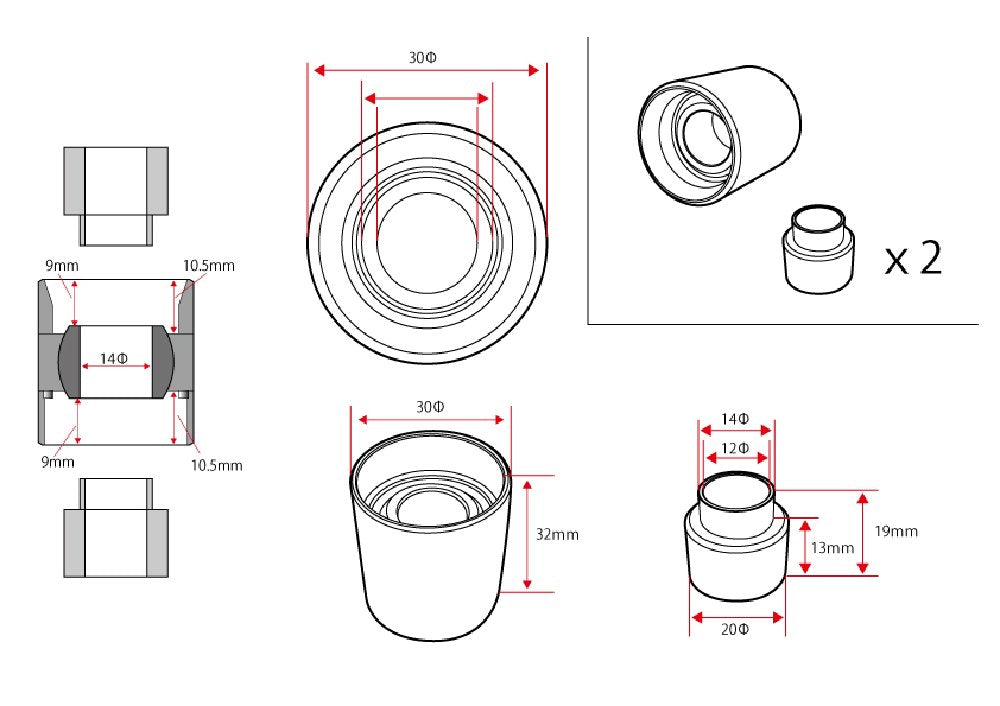 D-MAX D1SPEC Pillow Ball & Collar Set for Rear Knuckle, Single (GT-R)