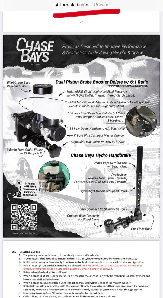 Chase Bays Dual Piston Brake Booster Delete with Bolt-On 6:1 Pedal Ratio | 1999 - 2006 BMW 3-Series E46 & 2003 - 2008 Z4 (CB-DBBE-E46)