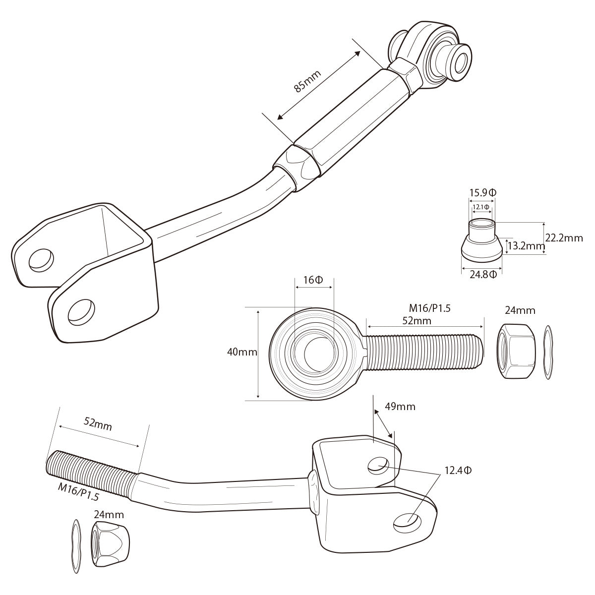 D-MAX D1SPEC Pillow Ball Rear Camber Arm (Toyota 86/GR86/BRZ)
