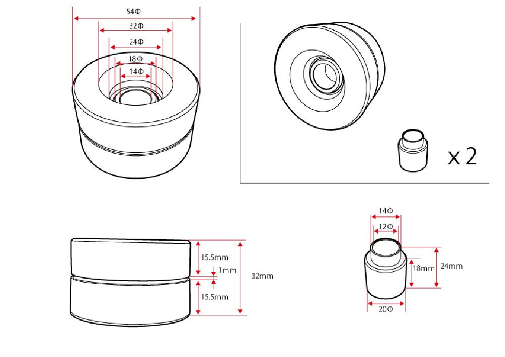 D-MAX D1SPEC Pillow Ball & Collar Set for Rear Knuckle, One Side (GT-R)